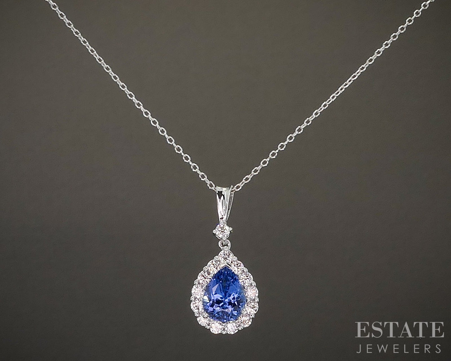 14k White Gold Pear Natural 2ct Tanzanite & Diamond Necklace 3.9g 21"L p22721