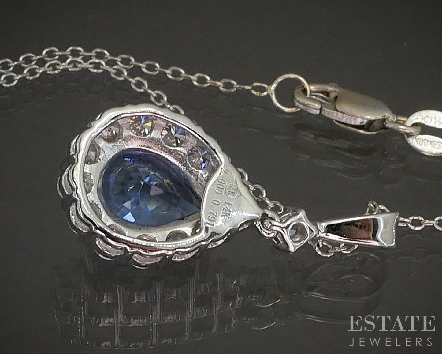 14k White Gold Pear Natural 2ct Tanzanite & Diamond Necklace 3.9g 21"L p22721