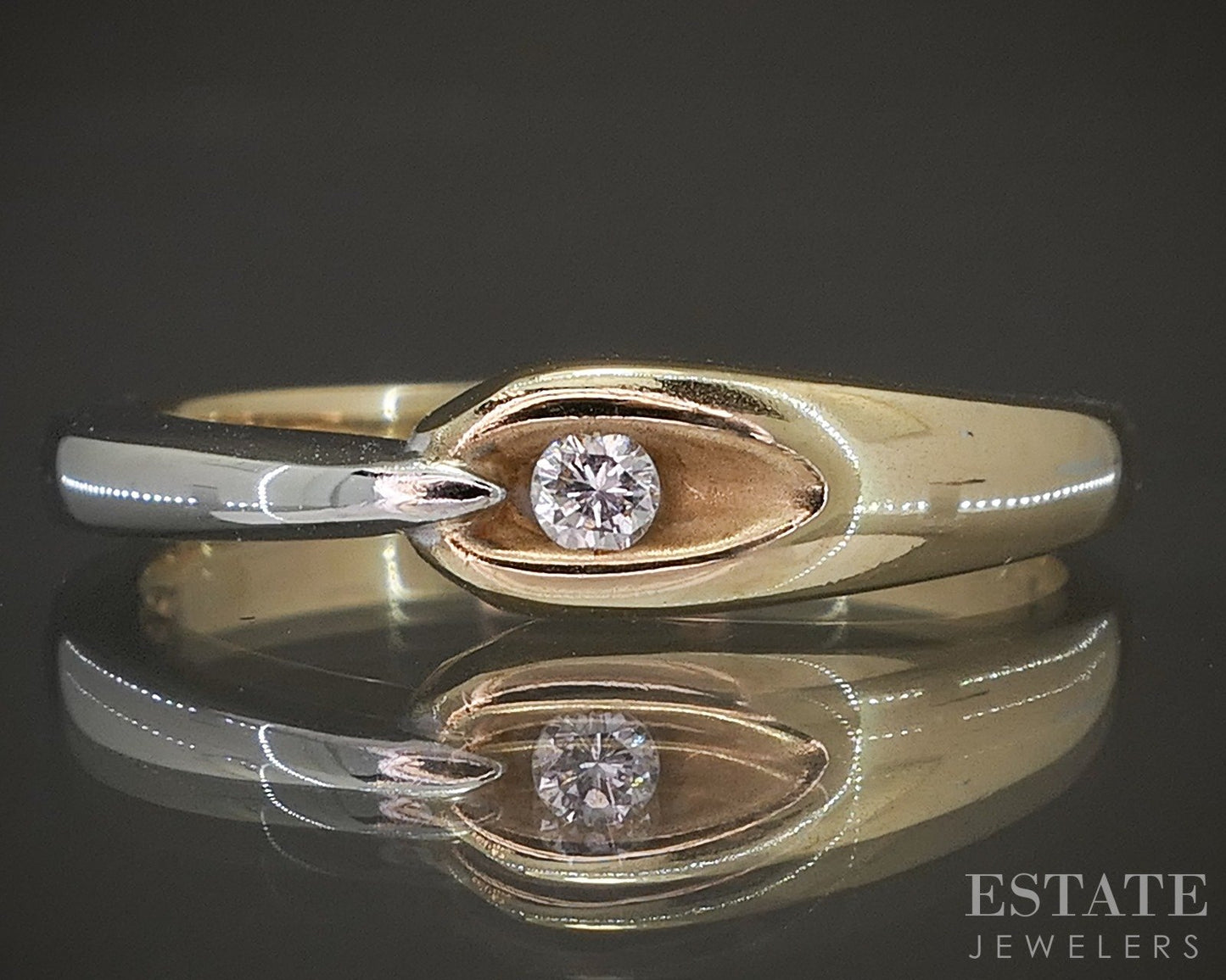 14k White & Yellow Gold Natural .03ct Diamond Solitaire Band Ring 3g p14790b