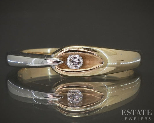 14k White & Yellow Gold Natural .03ct Diamond Solitaire Band Ring 3g p14790b