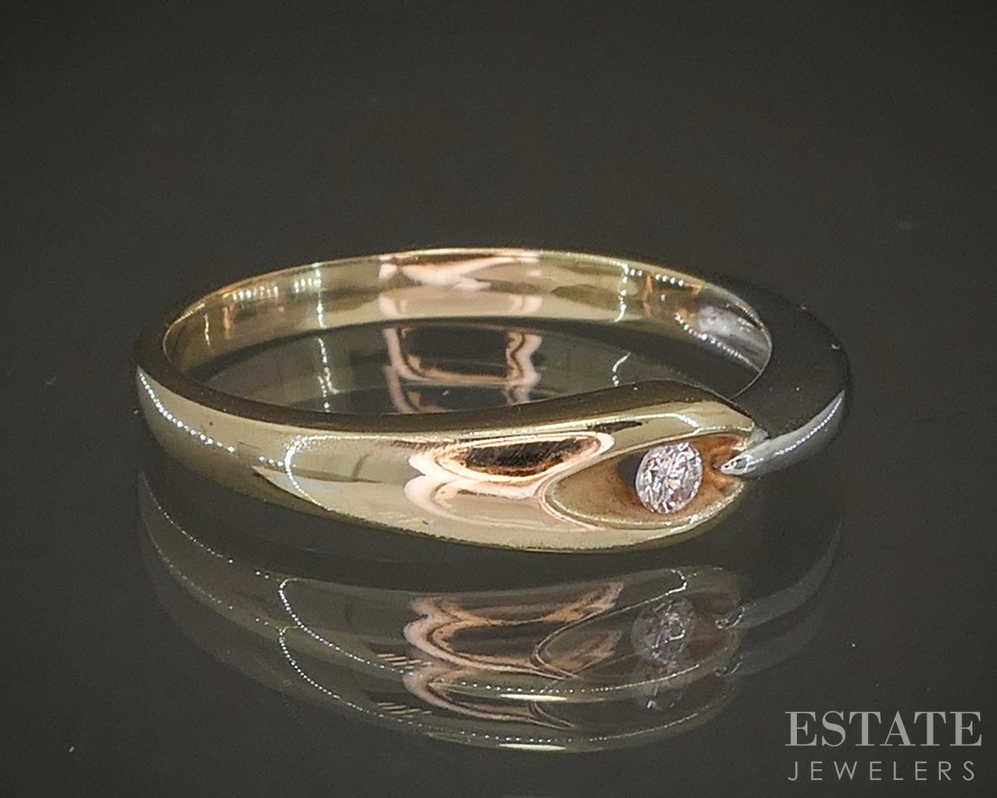 14k White & Yellow Gold Natural .03ct Diamond Solitaire Band Ring 3g p14790b