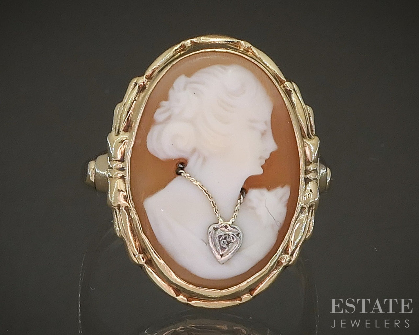 Antique 10k Yellow Gold Natural Cameo Diamond Ladies Ring 3.1g p18559b
