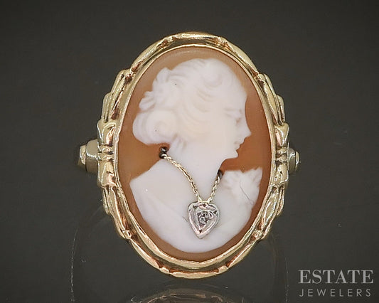 Antique 10k Yellow Gold Natural Cameo Diamond Ladies Ring 3.1g p18559b