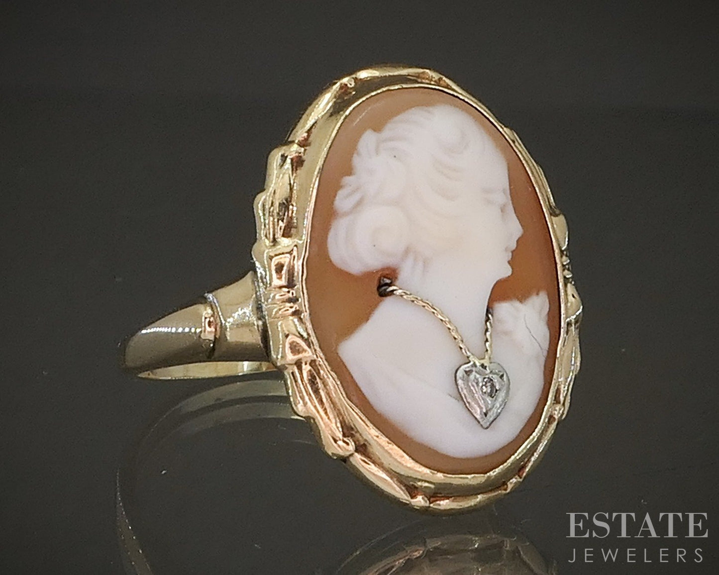 Antique 10k Yellow Gold Natural Cameo Diamond Ladies Ring 3.1g p18559b