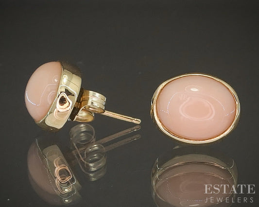Vintage 14k Yellow Gold Natural Pink Coral Stud Ladies Earrings 3.4g p18635b