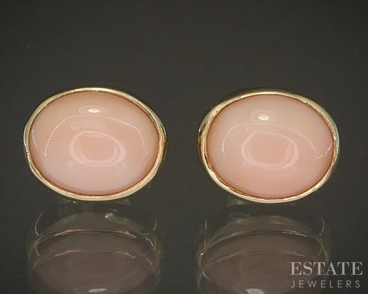 Vintage 14k Yellow Gold Natural Pink Coral Stud Ladies Earrings 3.4g p18635b