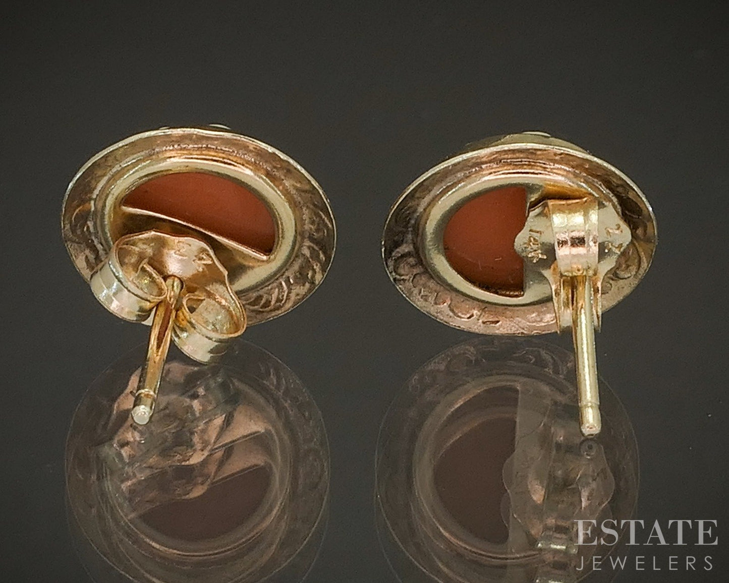 Antique 14k Yellow Gold Natural Cameo Flower Stud Earrings 1.2g p18544b