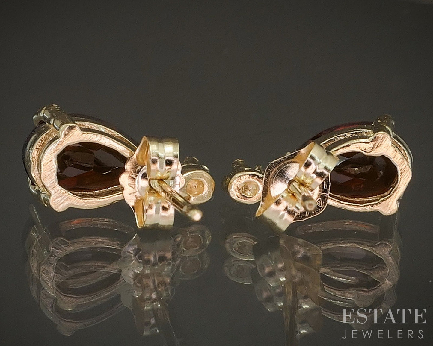 14k Yellow Gold Pear Natural Garnet & Diamond Stud Earrings 2.0g p14778b