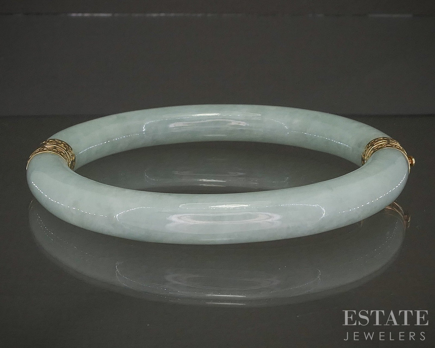 Vintage 14k Yellow Gold Natural Green Jade Bangle Bracelet 46g p17737b