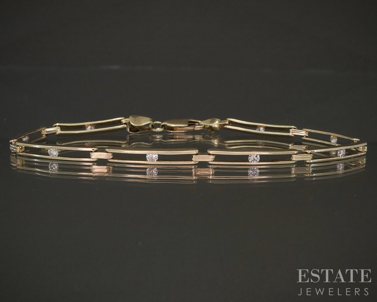 14k Yellow Gold Natural .24ctw Diamond Bar Tennis Bracelet 5.2g 7.25"L p18636b