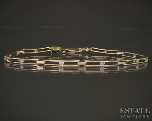 14k Yellow Gold Natural .24ctw Diamond Bar Tennis Bracelet 5.2g 7.25"L p18636b