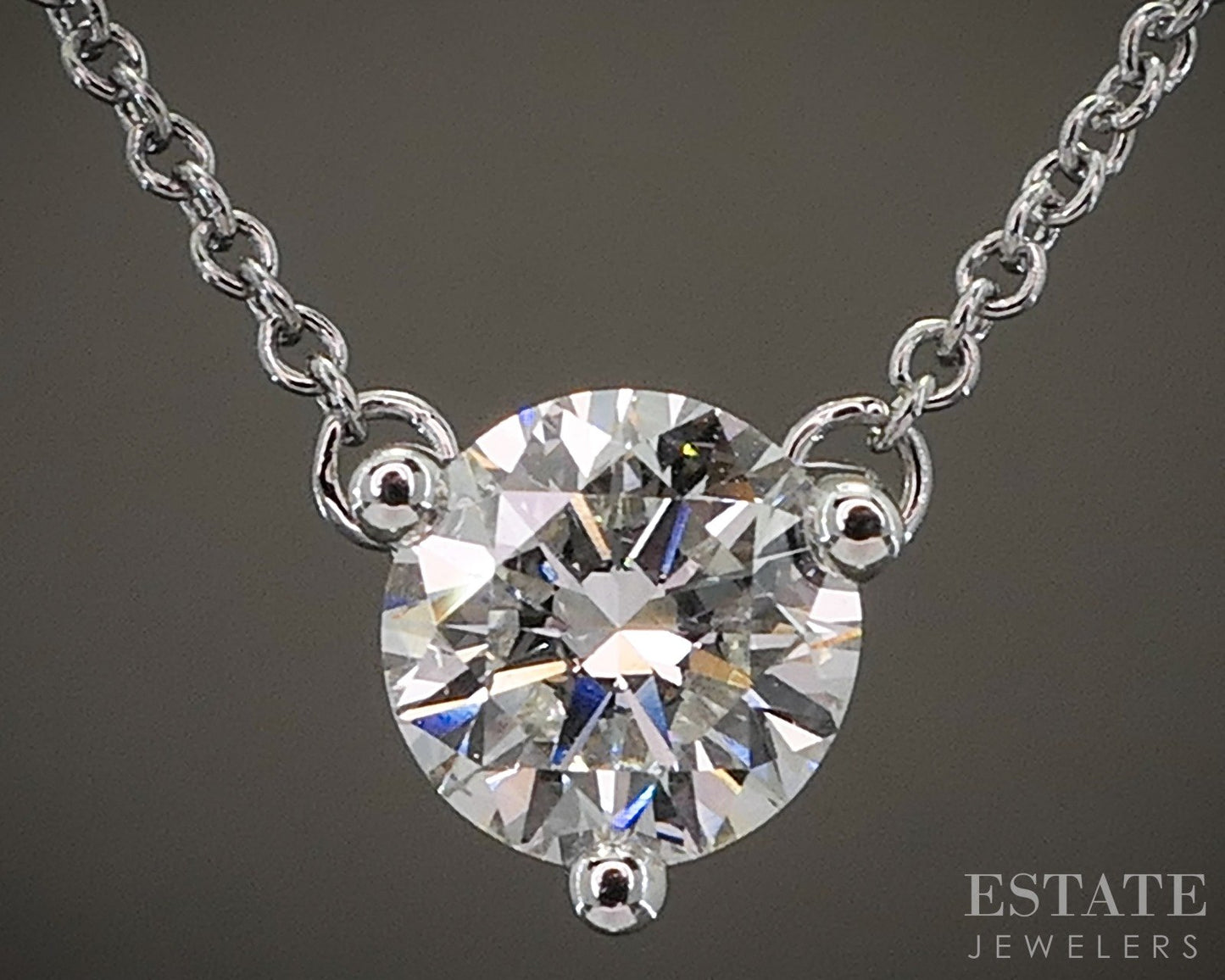 10k White Gold Round Lab Created .55ct Diamond Solitaire Necklace 18"L p14871b