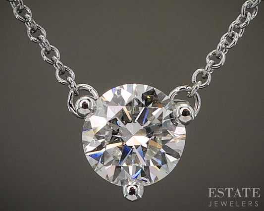 10k White Gold Round Lab Created .55ct Diamond Solitaire Necklace 18"L p14871b