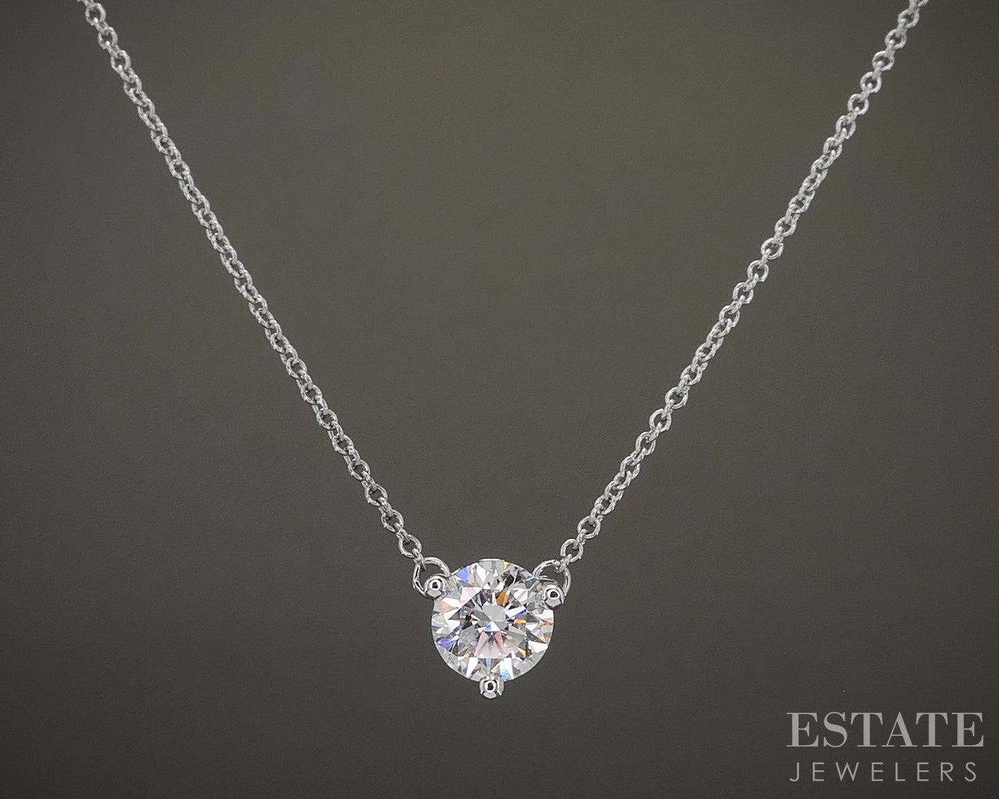 10k White Gold Round Lab Created .55ct Diamond Solitaire Necklace 18"L p14871b