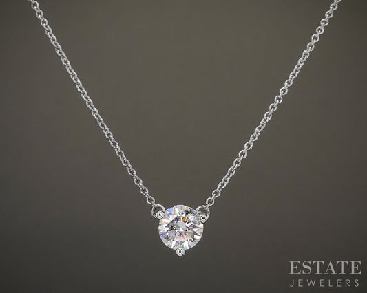10k White Gold Round Lab Created .55ct Diamond Solitaire Necklace 18"L p14871b