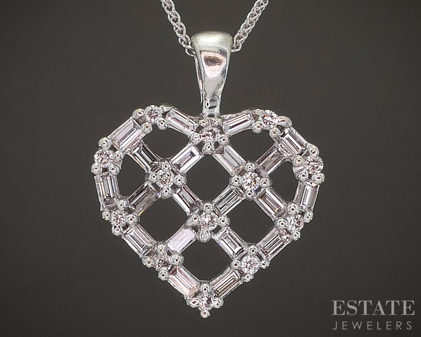 14k White Gold Natural .44ctw Diamond Open Heart Necklace 3.9g 18"L p16365b