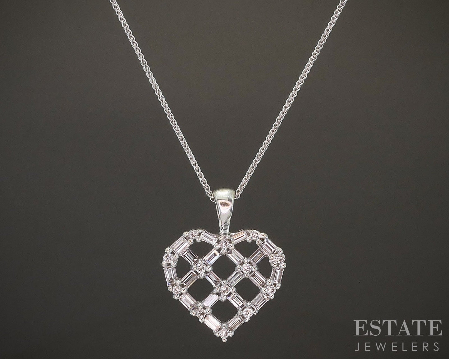 14k White Gold Natural .44ctw Diamond Open Heart Necklace 3.9g 18"L p16365b