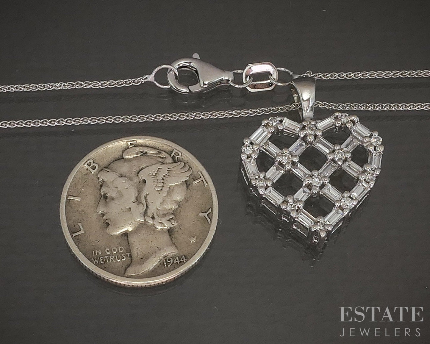 14k White Gold Natural .44ctw Diamond Open Heart Necklace 3.9g 18"L p16365b