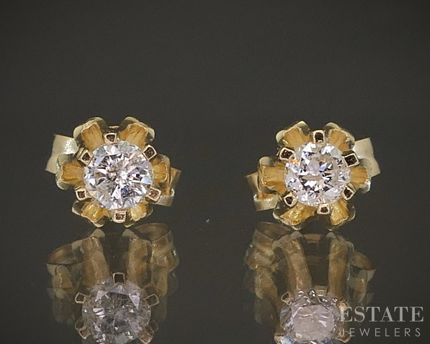 Vintage 14k Yellow Gold Natural Diamond Buttercup Stud Earrings 0.5g p14769b