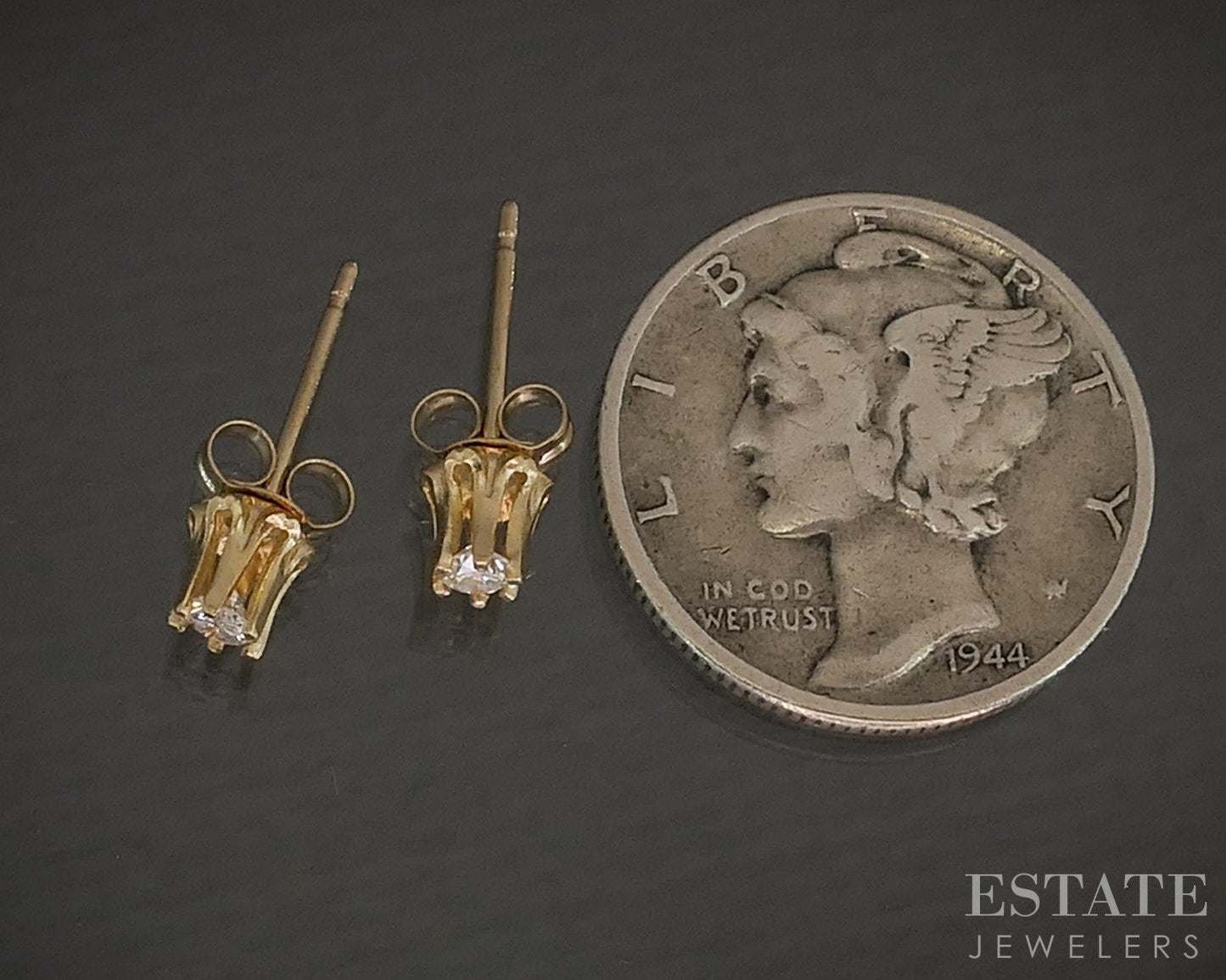 Vintage 14k Yellow Gold Natural Diamond Buttercup Stud Earrings 0.5g p14769b