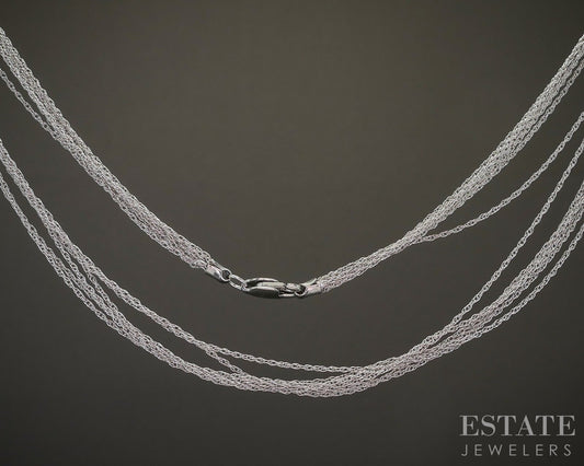 18k White Gold Multi Strand Rope Chain Link Ladies Necklace 4.9g 18"L p15610b