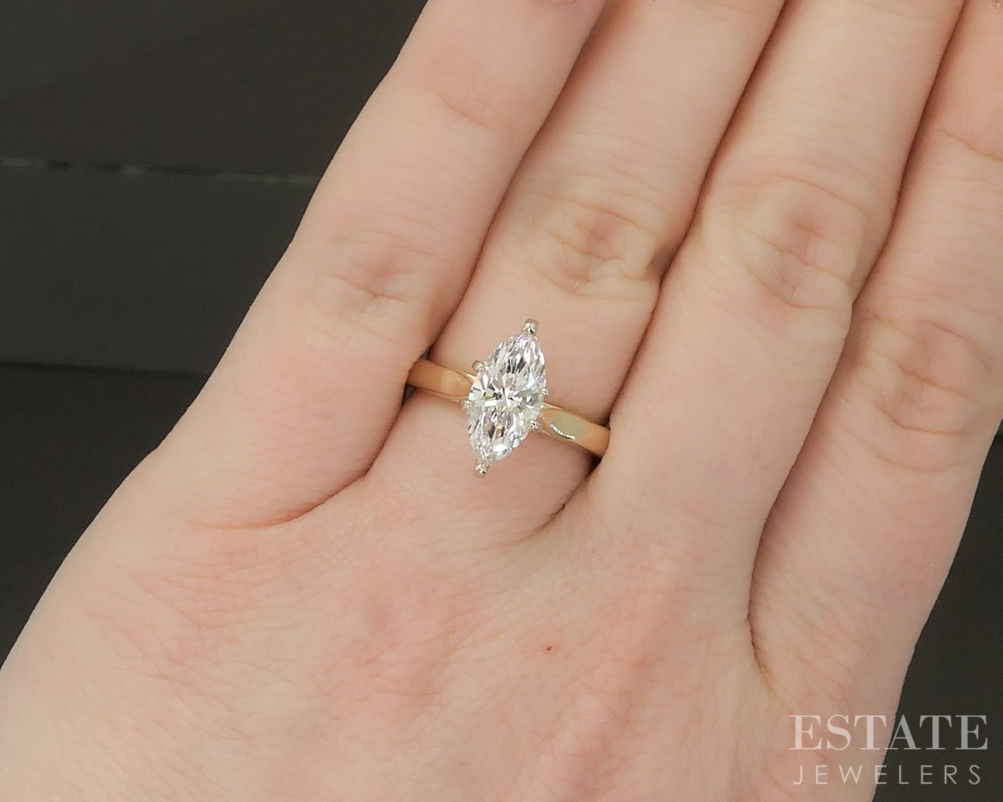 14k Yellow Gold Marquise 1.51ct Lab Diamond Solitaire Engagement Ring p17793b