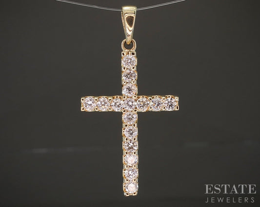 14k Yellow Gold Natural .75ctw Diamond Cross Ladies Pendant 3.2g p63136
