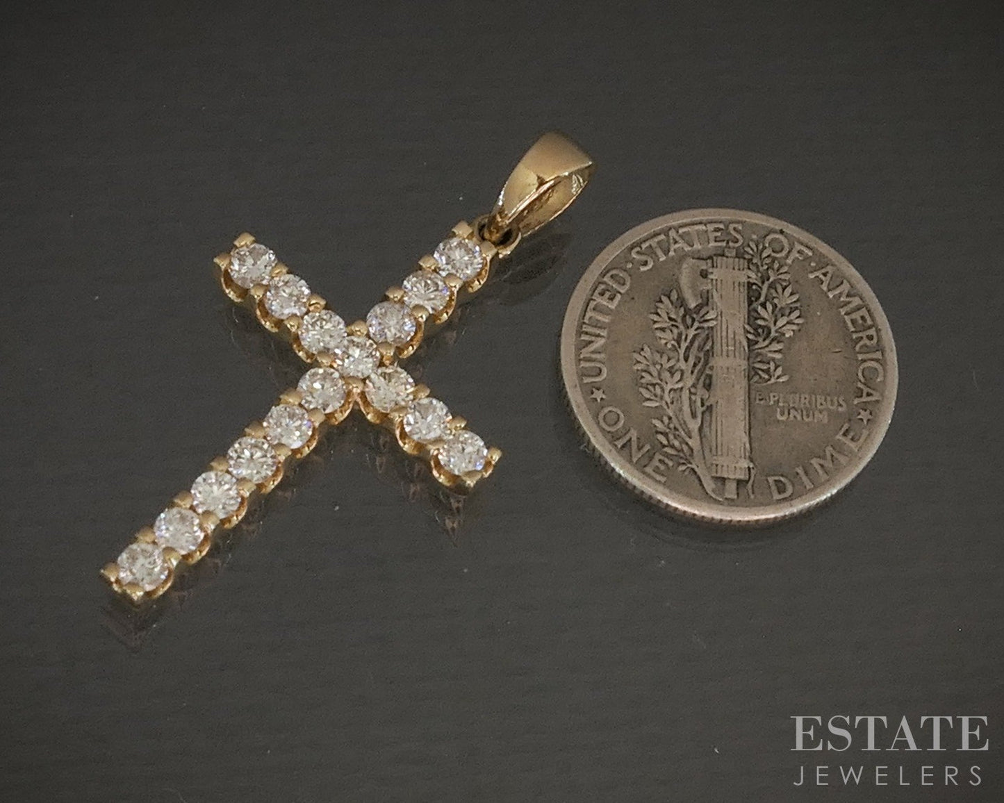 14k Yellow Gold Natural .75ctw Diamond Cross Ladies Pendant 3.2g p63136