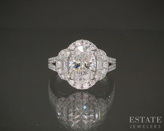 14k White Gold IGI Oval Lab Created 2.69ctw Diamond Engagement Ring 5.8g p39520