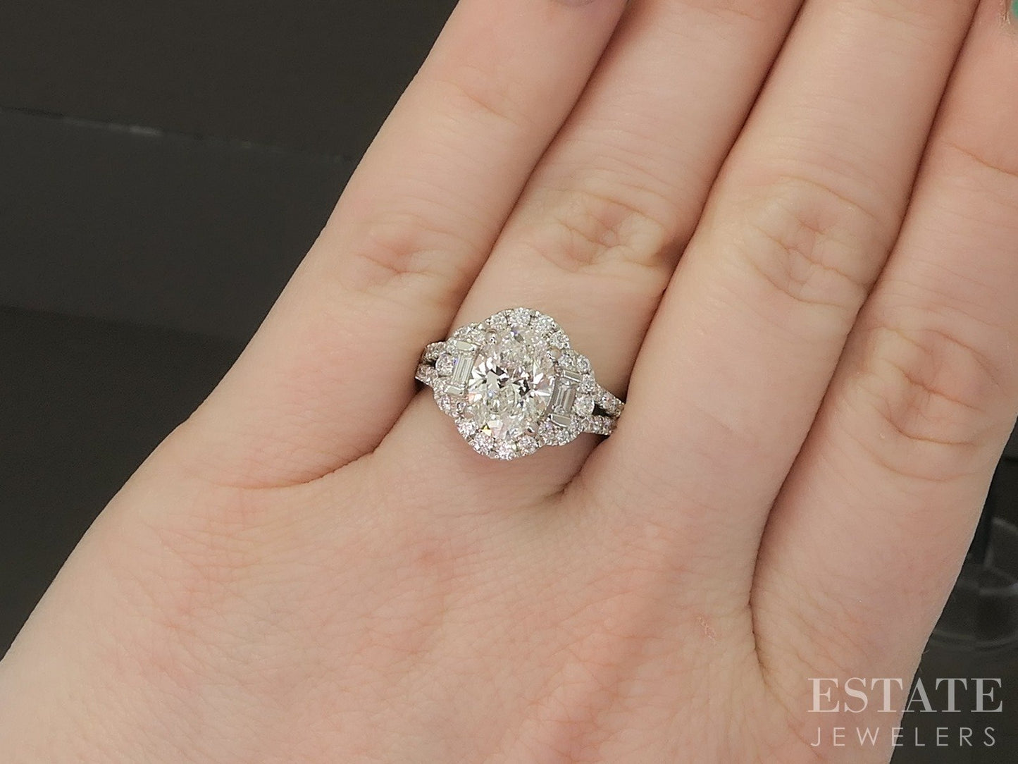 14k White Gold IGI Oval Lab Created 2.69ctw Diamond Engagement Ring 5.8g p39520