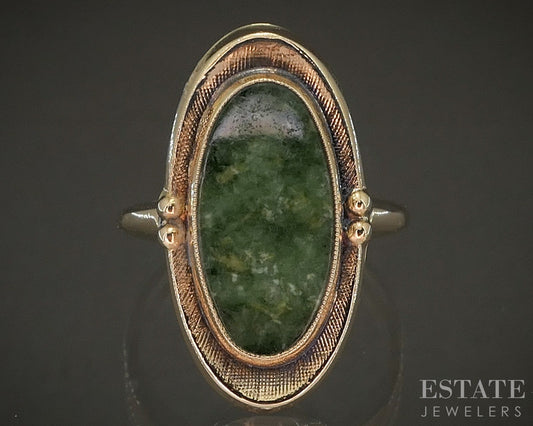 Antique 10k Yellow Gold Natural Connemara Marble Ladies Ring 2.6g p19140b