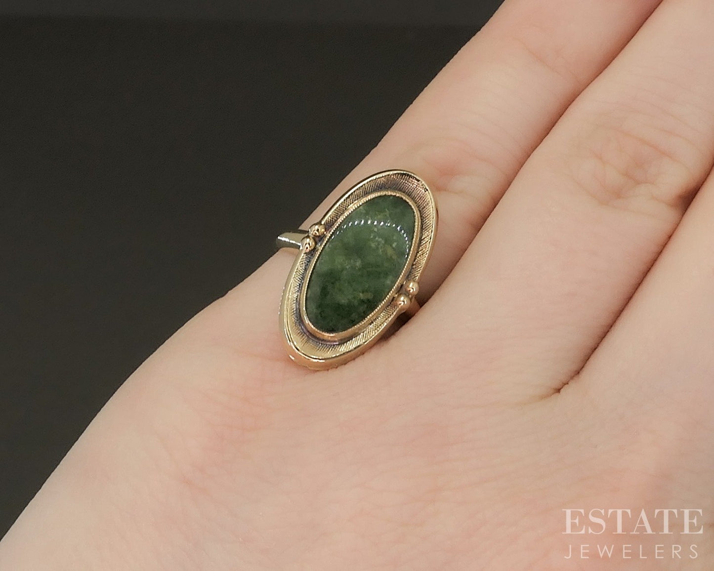 Antique 10k Yellow Gold Natural Connemara Marble Ladies Ring 2.6g p19140b