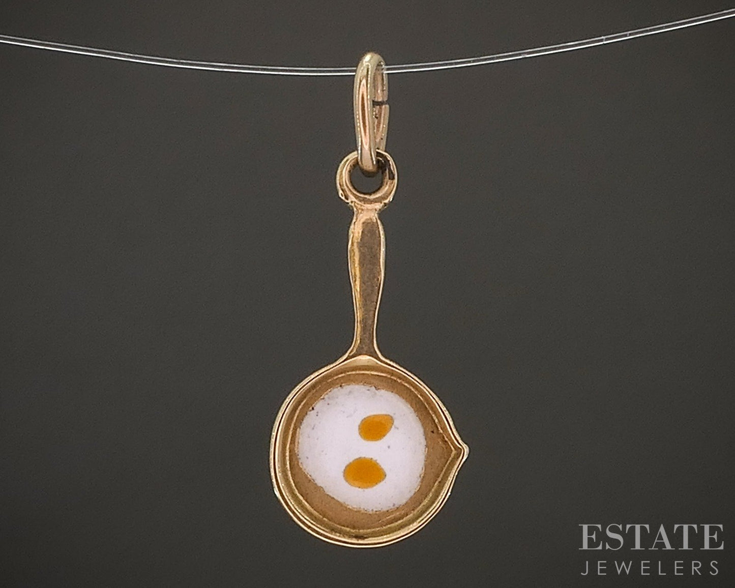 Vintage 14k Yellow Gold Enameled Egg in Frying Pan Charm 0.7g p20050b