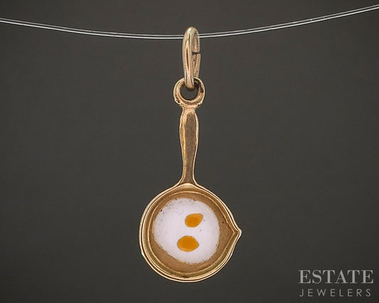 Vintage 14k Yellow Gold Enameled Egg in Frying Pan Charm 0.7g p20050b