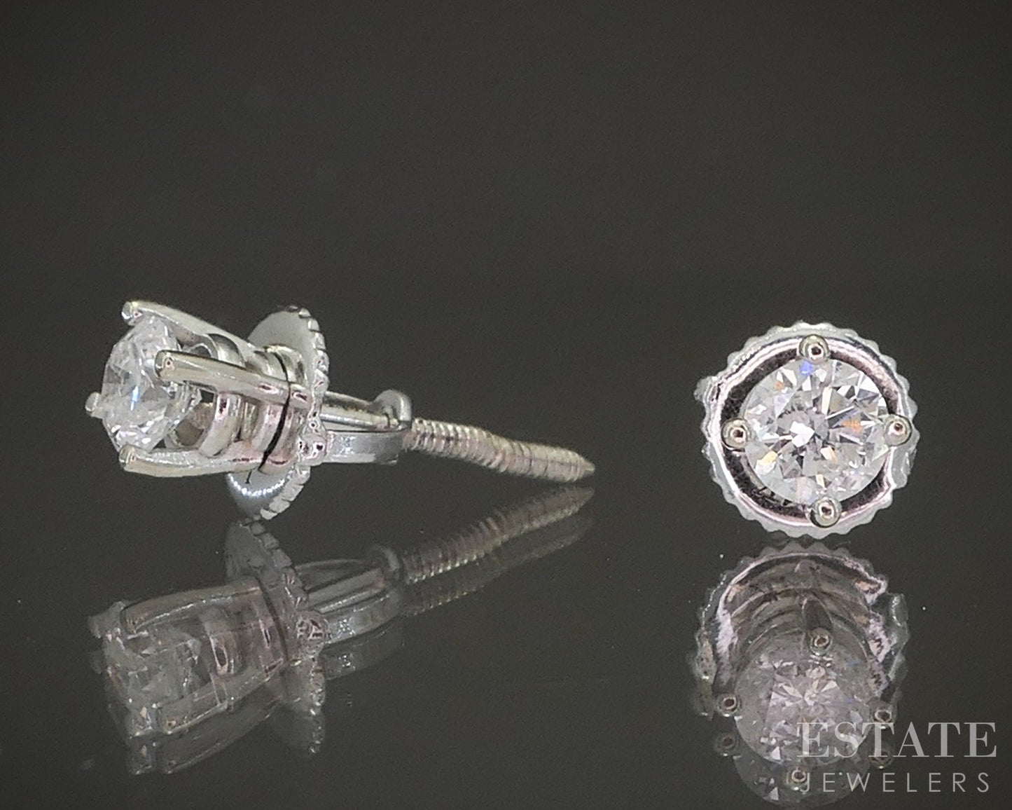 14k White Gold Round Natural .40ctw Diamond Screw Back Earrings p19716b