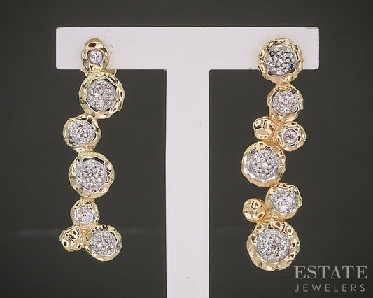 Vintage 14k Yellow Gold Natural .12ctw Diamond Bubble Drop Earrings 4.0g p19363b