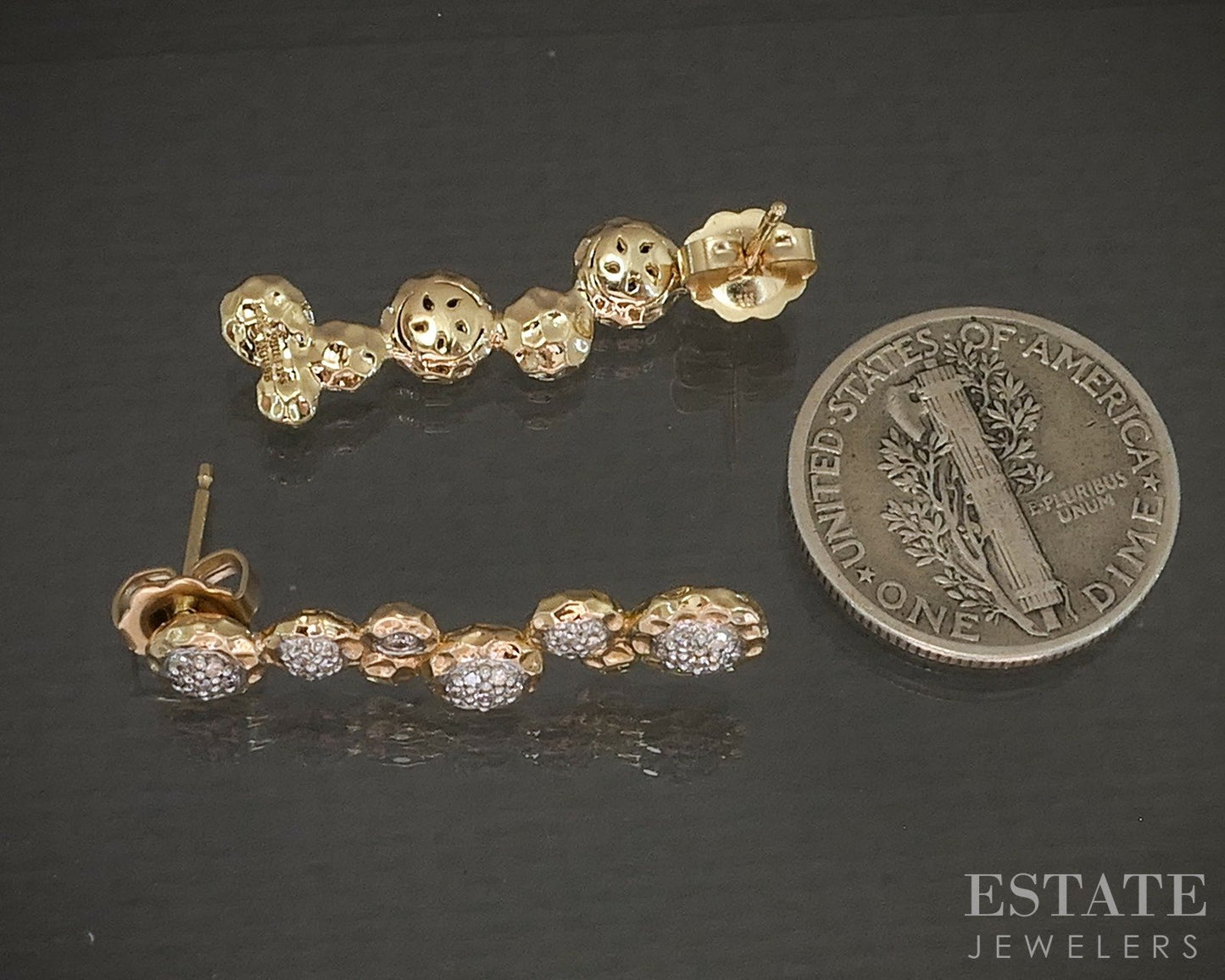 Vintage 14k Yellow Gold Natural .12ctw Diamond Bubble Drop Earrings 4.0g p19363b