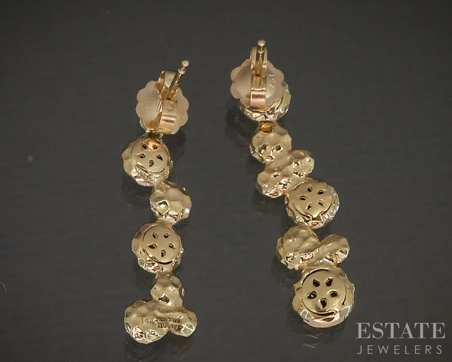 Vintage 14k Yellow Gold Natural .12ctw Diamond Bubble Drop Earrings 4.0g p19363b