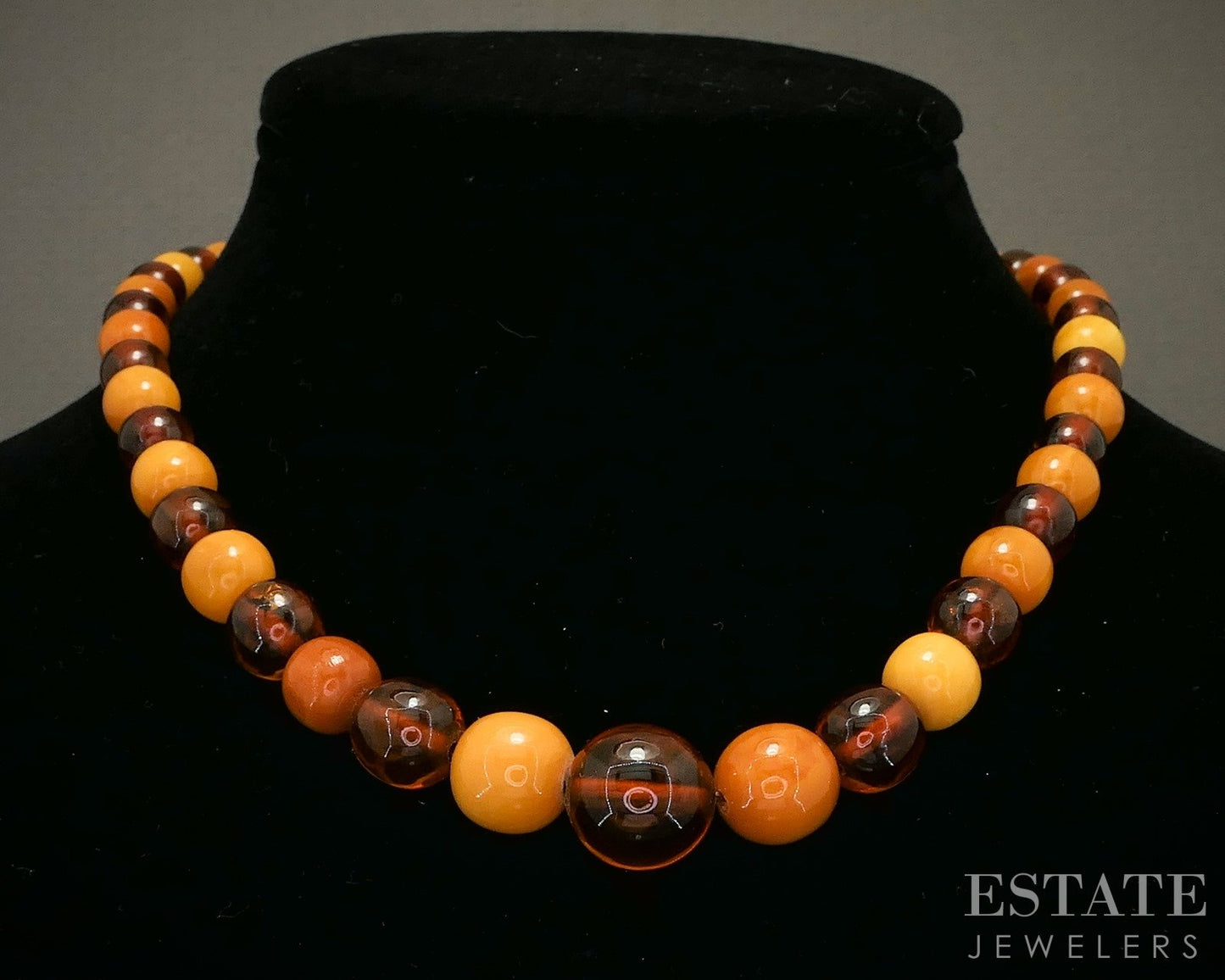 Vintage 14k Yellow Gold 5mm-13mm Natural Amber Beaded Necklace 16"L p19040b