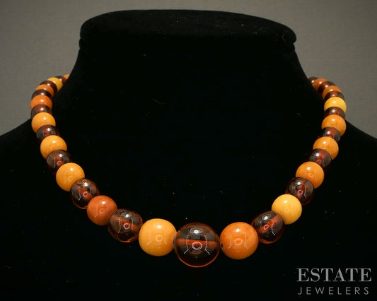 Vintage 14k Yellow Gold 5mm-13mm Natural Amber Beaded Necklace 16"L p19040b
