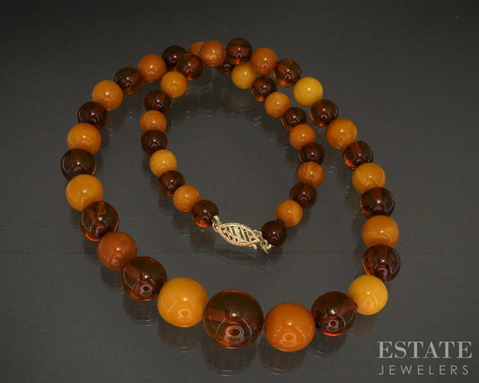 Vintage 14k Yellow Gold 5mm-13mm Natural Amber Beaded Necklace 16"L p19040b