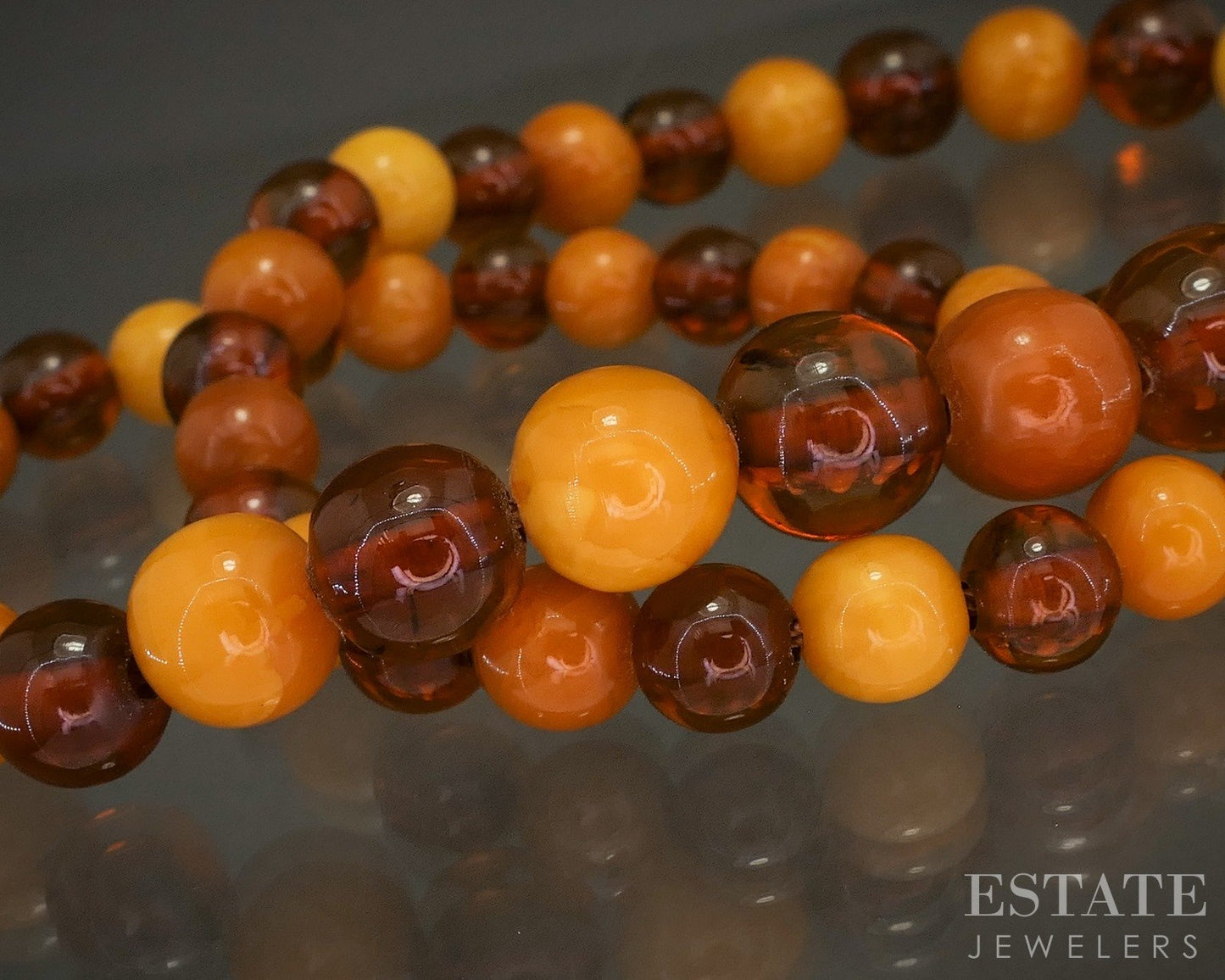 Vintage 14k Yellow Gold 5mm-13mm Natural Amber Beaded Necklace 16"L p19040b