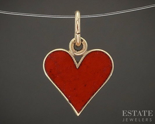 Vintage 14k Yellow Gold Enameled Heart Charm 0.7g p20054b