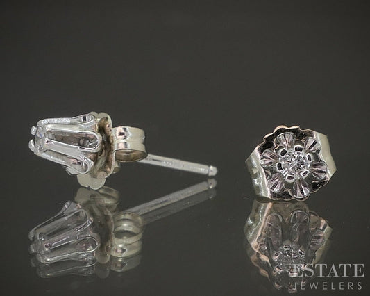 Vintage 14k White Gold Natural Diamond Buttercup Stud Earrings 0.5g p18938b