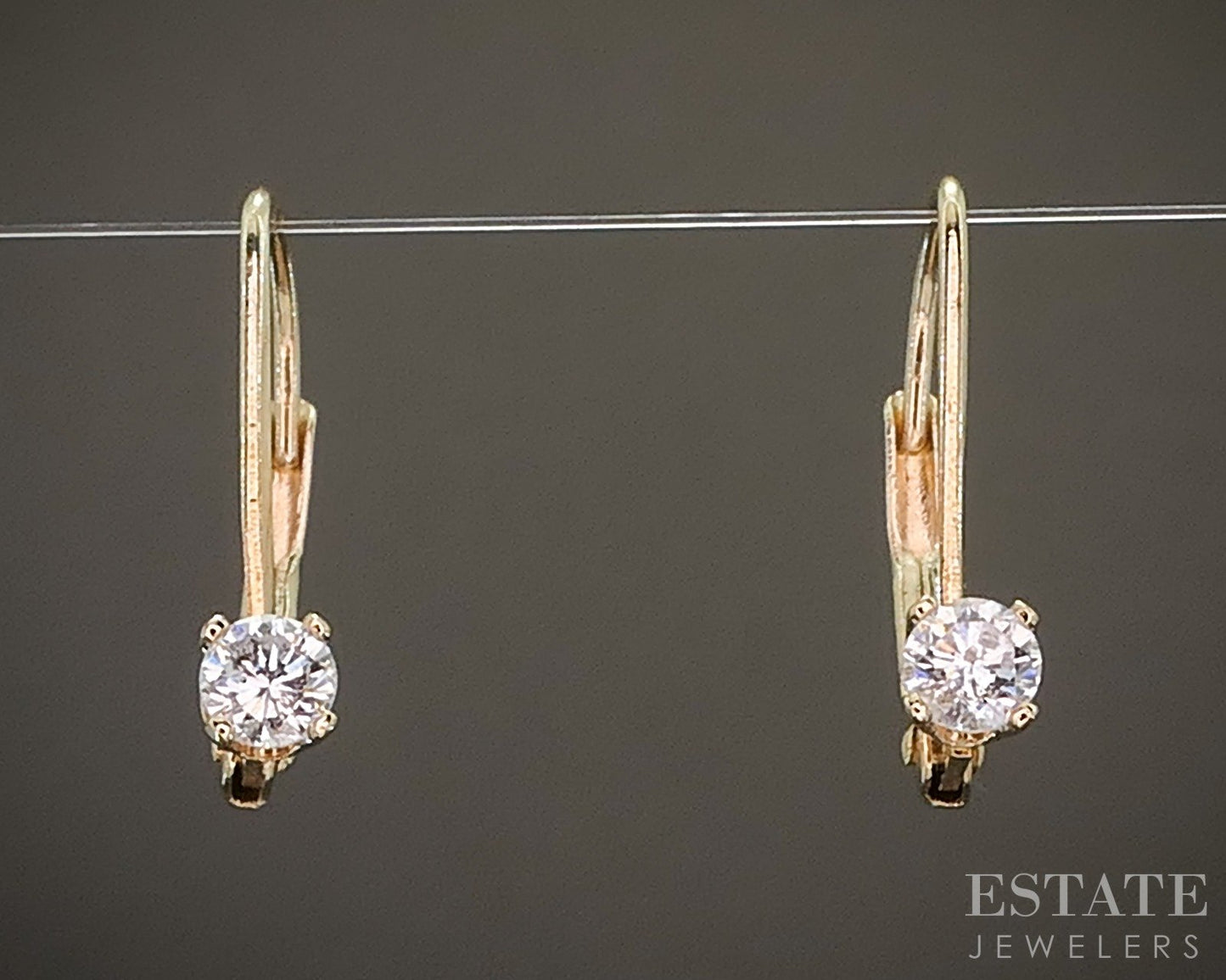 14k Yellow Gold Natural .20ctw Diamond Leverback Dangle Earrings 0.9g p18820b