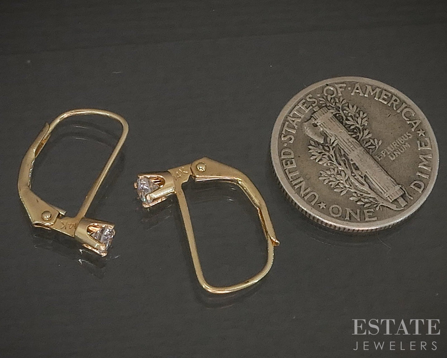 14k Yellow Gold Natural .20ctw Diamond Leverback Dangle Earrings 0.9g p18820b