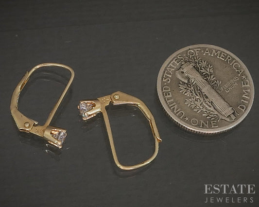 14k Yellow Gold Natural .20ctw Diamond Leverback Dangle Earrings 0.9g p18820b