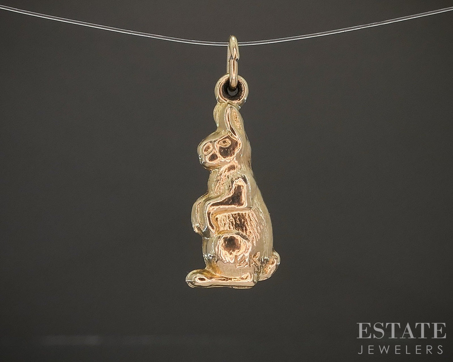 Vintage 14k Yellow Gold Two Sided Bunny Rabbit Charm 1.3g p20053b