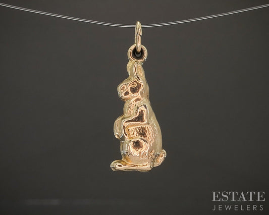 Vintage 14k Yellow Gold Two Sided Bunny Rabbit Charm 1.3g p20053b