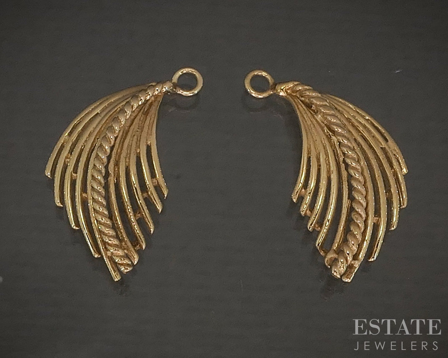 14k Yellow Gold Feather Spray Stud Earring Enhancers Jackets 1.9g p19799b